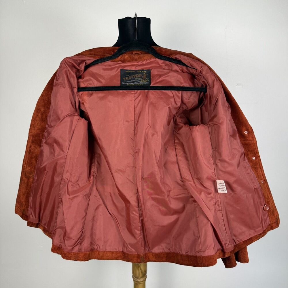 Vintage 70s Rust Orange Suede Leather Blazer Jacket Trappeur Korea - Picture 4 of 15